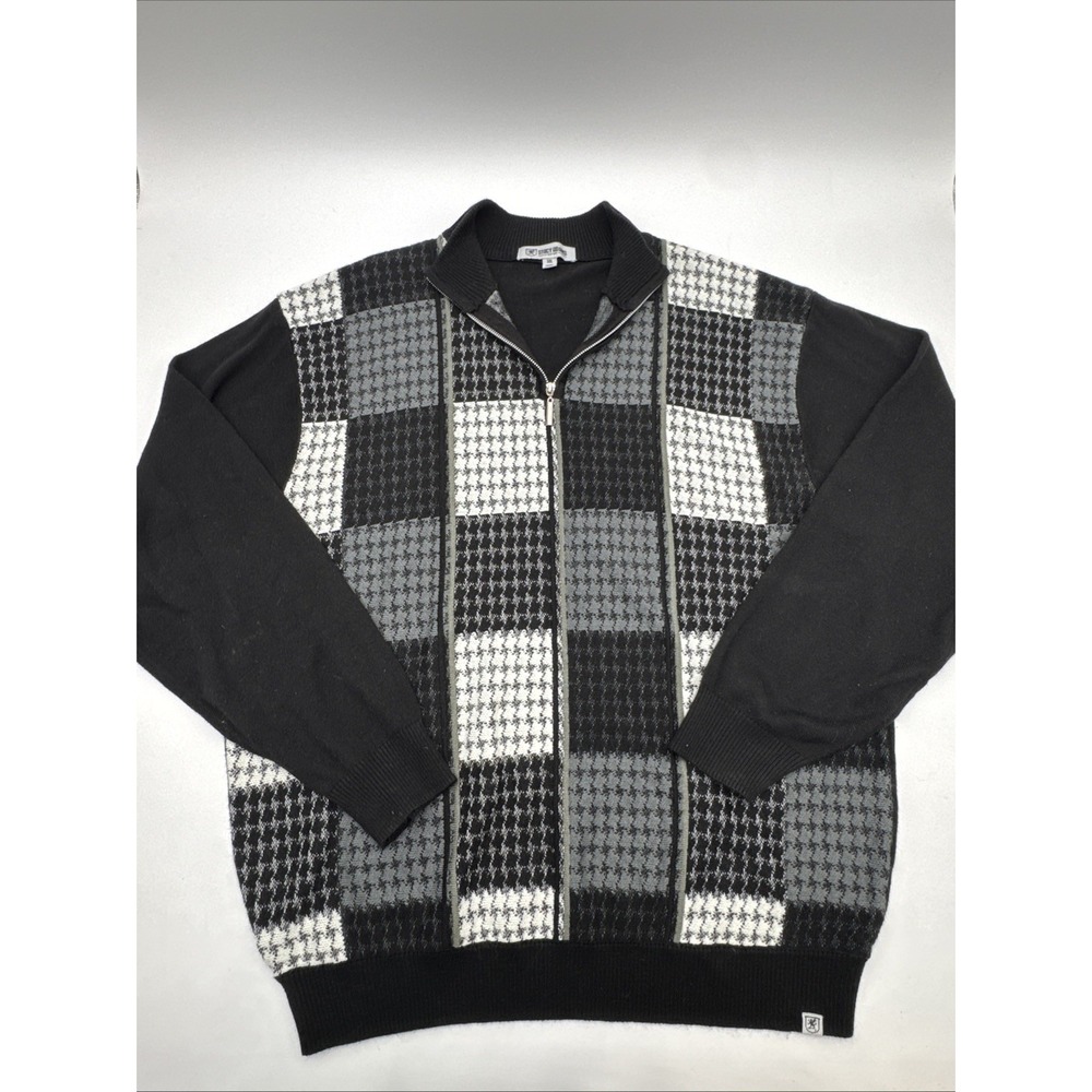 Stacy Adams Men's 3XL 1/4 Zip Knit Sweater Checkered Houndstooth Y2K  Streetwear